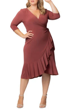 Marsala Whimsy Plus Size Ruffled Midi Wrap Dress