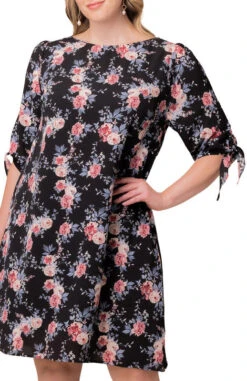 Plus Size Manhattan A-Line Shift Dress with 3/4 Tie Sleeves 19 Plus Size Manhattan A-Line Shift Dress with 3/4 Tie Sleeves -Dressbarn Store 11191302 BKF Close