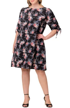 Plus Size Manhattan A-Line Shift Dress with 3/4 Tie Sleeves 17 Plus Size Manhattan A-Line Shift Dress with 3/4 Tie Sleeves -Dressbarn Store 11191302 BKF Front