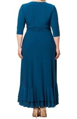 Veronica Plus Size Ruffled Evening Gown - Elegant Faux Wrap Design 24 Veronica Plus Size Ruffled Evening Gown - Elegant Faux Wrap Design -Dressbarn Store 11242203 AGB Back