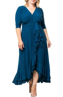 Veronica Plus Size Ruffled Evening Gown - Elegant Faux Wrap Design 23 Veronica Plus Size Ruffled Evening Gown - Elegant Faux Wrap Design -Dressbarn Store 11242203 AGB Front