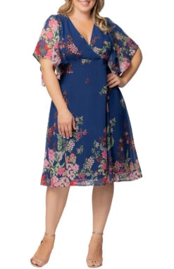 Plus Size Breezy Floral Border Print Chiffon A-Line Cocktail Dress