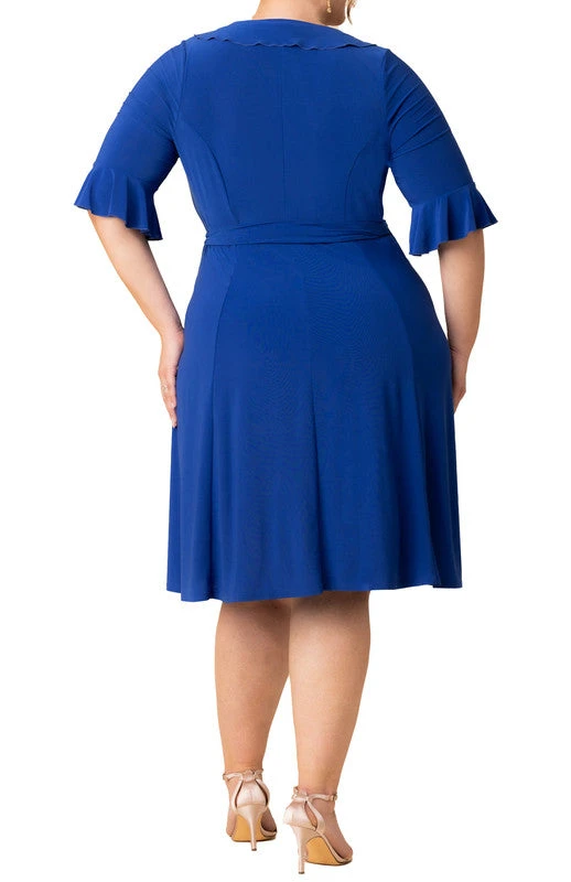 Plus Size Cobalt Blue Midi Wrap Dress - Flattering A-Line Silhouette 2 Plus Size Cobalt Blue Midi Wrap Dress - Flattering A-Line Silhouette - Image 2