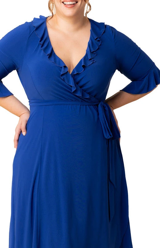 Plus Size Cobalt Blue Midi Wrap Dress - Flattering A-Line Silhouette 3 Plus Size Cobalt Blue Midi Wrap Dress - Flattering A-Line Silhouette - Image 3