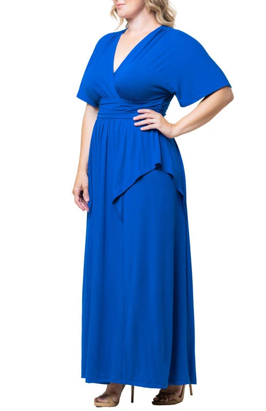 Plus Size Kimono Sleeve Maxi Dress - Elegant Draped Wedding Guest Gown 1 Plus Size Kimono Sleeve Maxi Dress - Elegant Draped Wedding Guest Gown
