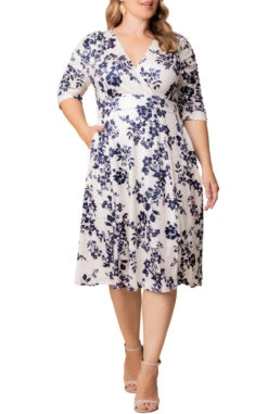 Plus Size A-Line Midi Dress with Pockets and Ruched Sleeves