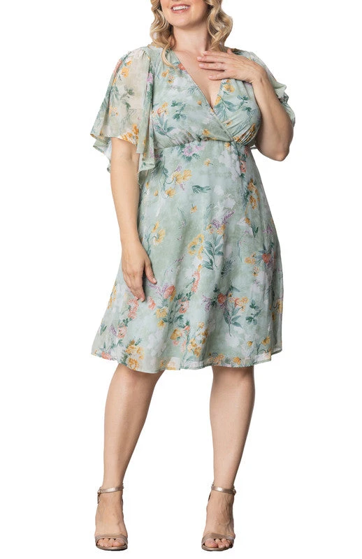 Sage Floral Print Florence Flutter Sleeve Dress - Plus 1 Sage Floral Print Florence Flutter Sleeve Dress - Plus