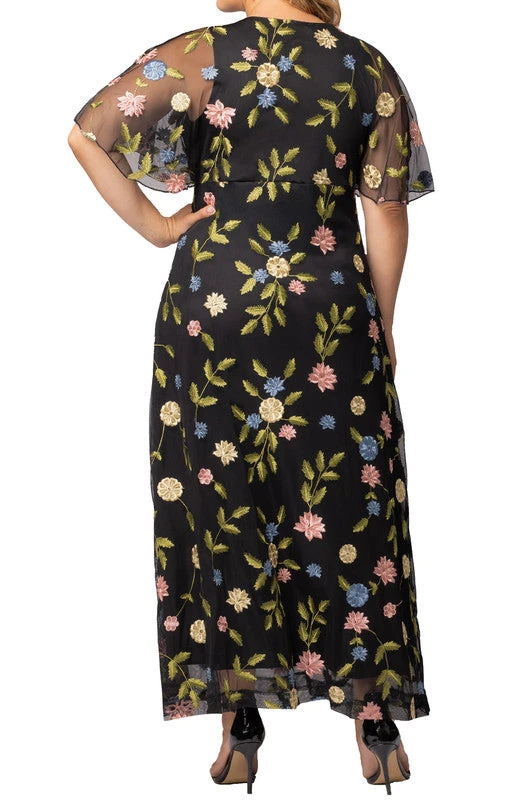 Plus Size Black Blossom Embroidered Floral Mesh Evening Gown 2 Plus Size Black Blossom Embroidered Floral Mesh Evening Gown - Image 2