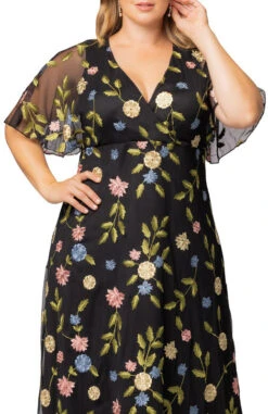 Plus Size Black Blossom Embroidered Floral Mesh Evening Gown 5 Plus Size Black Blossom Embroidered Floral Mesh Evening Gown -Dressbarn Store 12192101 BLB Close