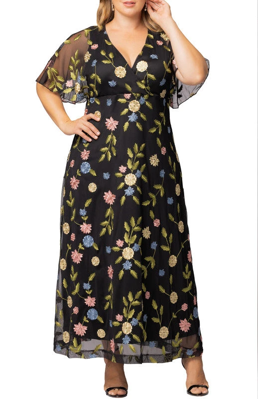 Plus Size Black Blossom Embroidered Floral Mesh Evening Gown 1 Plus Size Black Blossom Embroidered Floral Mesh Evening Gown