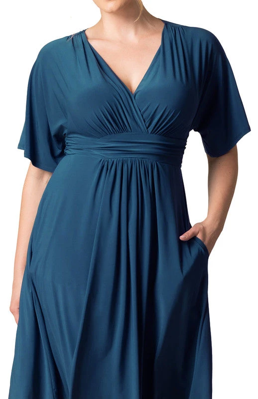 Plus Size Teal Midi Dress with Pockets - Flattering A-Line Jersey 3 Plus Size Teal Midi Dress with Pockets - Flattering A-Line Jersey - Image 3