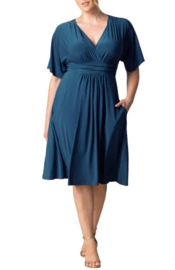 Plus Size Teal Midi Dress with Pockets - Flattering A-Line Jersey