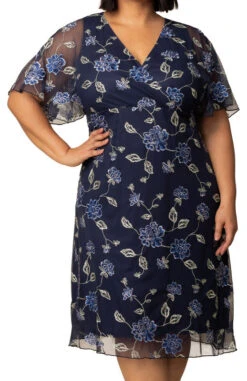 Sonnet Plus Size Embroidered Cocktail Dress - Floral Midi Gown -Dressbarn Store 12252103 NVB Close