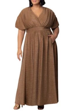 Plus Size Formal Evening Gown - Elegant V-Neck Maxi Dress