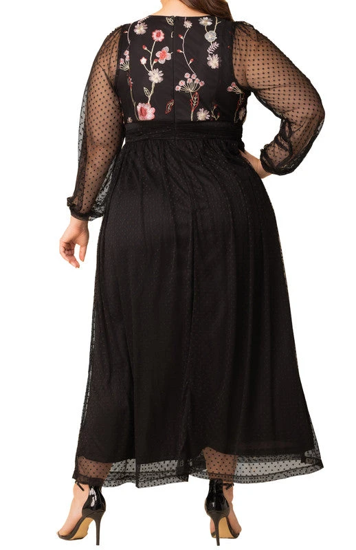 Plus Size Mixed Media Evening Gown with Embroidered Mesh Bodice 2 Plus Size Mixed Media Evening Gown with Embroidered Mesh Bodice - Image 2