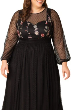 Plus Size Mixed Media Evening Gown with Embroidered Mesh Bodice 5 Plus Size Mixed Media Evening Gown with Embroidered Mesh Bodice -Dressbarn Store 12253605 BBL Close