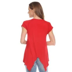 Red Beaded Neckline Angled Hem Knit Top - Soft Flattering Fit -Dressbarn Store 1288B 09 3
