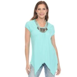 Mint Beaded Angled Hem Knit Top - Flattering Asymmetrical Tunic