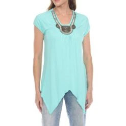 Mint Beaded Angled Hem Knit Top - Flattering Asymmetrical Tunic -Dressbarn Store 1288B 12 4