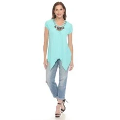 Mint Beaded Angled Hem Knit Top - Flattering Asymmetrical Tunic -Dressbarn Store 1288B 12 5