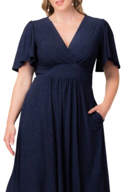 Elegant Plus Size Crystal Cove Midi Cocktail Dress with Pockets -Dressbarn Store 13242504 NVS Close