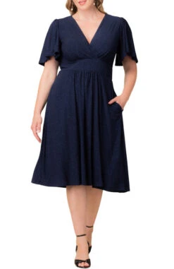 Elegant Plus Size Crystal Cove Midi Cocktail Dress with Pockets -Dressbarn Store 13242504 NVS Front