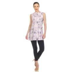 White Mark Lavender Floral Sleeveless Tunic Top with Side Pockets 9 White Mark Lavender Floral Sleeveless Tunic Top with Side Pockets -Dressbarn Store 1327 509 5