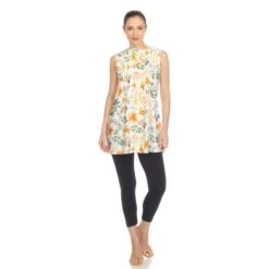 White Mark White Floral Sleeveless Tunic Top with Pin-Tuck Detail -Dressbarn Store 1327 515 5