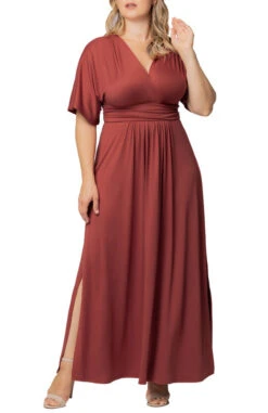 Plus Size Terracotta Maxi Dress - Flattering V-Neck Empire Waist Gown