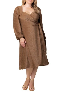 Socialite Sweetheart Plus Size Mocha Sparkle Functional Wrap Dress