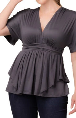 Plus Size Draped Crossover Top with Airy Kimono Sleeves -Dressbarn Store 21141804 CGY Close