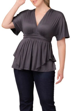 Plus Size Draped Crossover Top with Airy Kimono Sleeves
