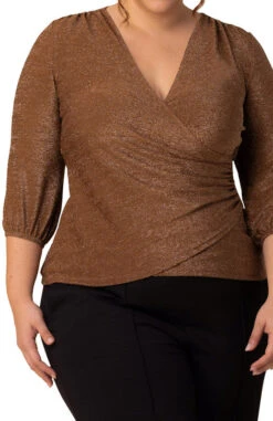 Plus Size Faux Wrap Sparkly Blouse with Elegant Lantern Sleeves 8 Plus Size Faux Wrap Sparkly Blouse with Elegant Lantern Sleeves -Dressbarn Store 22250703 MOC Close