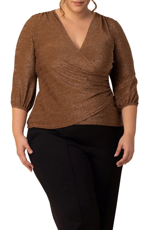 Plus Size Faux Wrap Sparkly Blouse with Elegant Lantern Sleeves 1 Plus Size Faux Wrap Sparkly Blouse with Elegant Lantern Sleeves