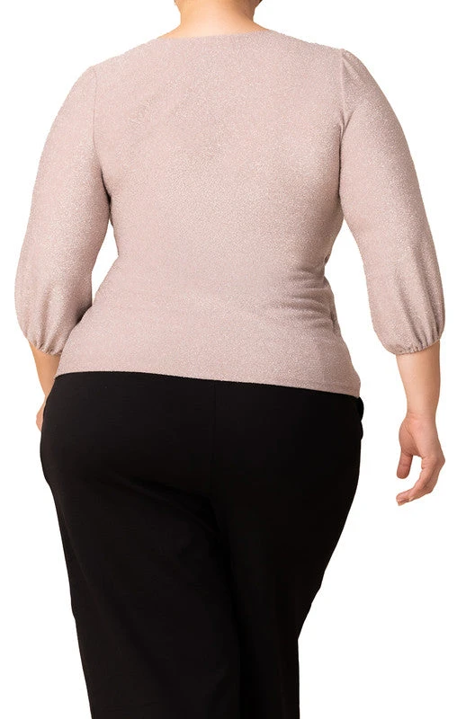 Plus Size Faux Wrap Sparkly Blouse with Elegant Lantern Sleeves 5 Plus Size Faux Wrap Sparkly Blouse with Elegant Lantern Sleeves - Image 5