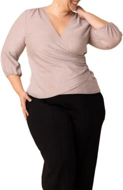 Plus Size Faux Wrap Sparkly Blouse with Elegant Lantern Sleeves 9 Plus Size Faux Wrap Sparkly Blouse with Elegant Lantern Sleeves -Dressbarn Store 22250703 PCO Front