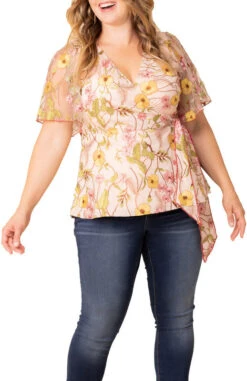 Dawn Garden Rosalie Embroidered Wrap Top - Plus