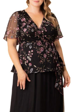 Moonlit Garden Rosalie Embroidered Wrap Top - Plus Size