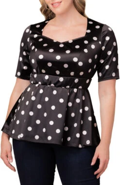 Plus Size Peplum Top - Sophisticated Sweetheart Neckline Blouse -Dressbarn Store 23132401 DOT Close