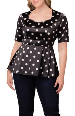 Plus Size Peplum Top - Sophisticated Sweetheart Neckline Blouse -Dressbarn Store 23132401 DOT Front