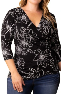 Plus Size Black Faux Wrap Top with Draped Waist -Dressbarn Store 23152201 BFL Close