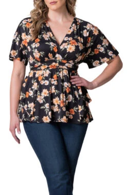 Elegant Plus Size Surplice Peplum Top - Flattering Empire Waist -Dressbarn Store 23211803 AFP Front