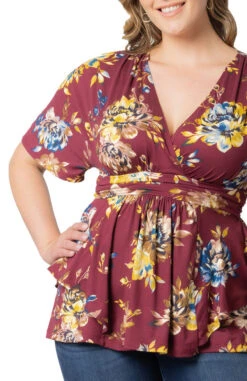 Elegant Plus Size Surplice Peplum Top - Flattering Empire Waist -Dressbarn Store 23211803 BBL Close