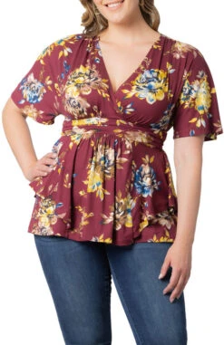 Elegant Plus Size Surplice Peplum Top - Flattering Empire Waist -Dressbarn Store 23211803 BBL Front