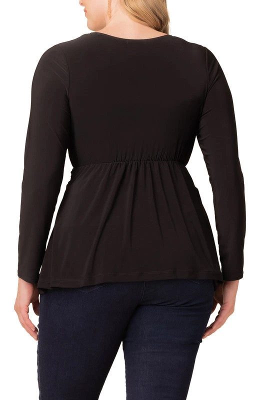 Plus Size Long Sleeve Twist Front V-Neck Knit Top - Black Noir 2 Plus Size Long Sleeve Twist Front V-Neck Knit Top - Black Noir - Image 2