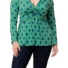 Plus Size Green Polka Dot Twist Front Long Sleeve V-Neck Top