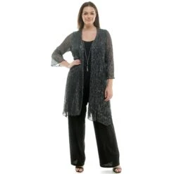 Plus Size Evening Pant Set - Elegant 2-Piece Shimmer Formal Outfit