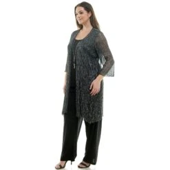 Plus Size Evening Pant Set - Elegant 2-Piece Shimmer Formal Outfit -Dressbarn Store 2fer pant set w detachable necklace plus 871022
