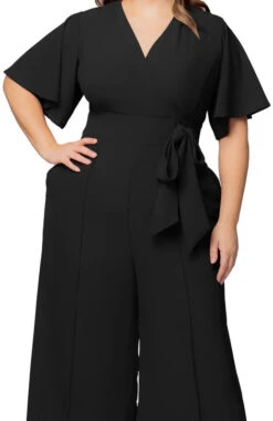 Evelyn Plus Size Wide Leg Cropped Jumpsuit in Black -Dressbarn Store 31242901 BLK Close