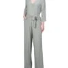 Petite Wide Leg Jersey Jumpsuit - 3/4 Sleeve Belted One-Piece